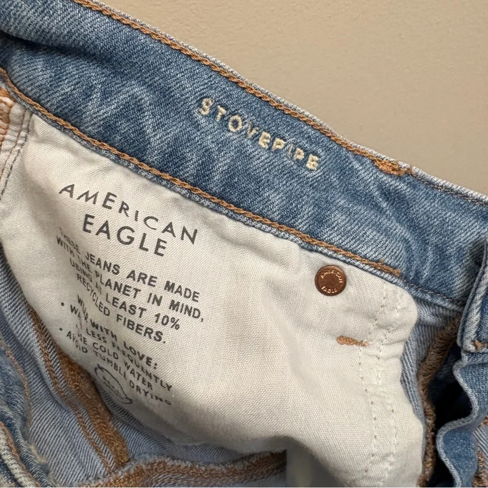 American Eagle Stovepipe Jeans Womens 8 Blue Medium Wash High Rise Straight - Picture 8 of 9